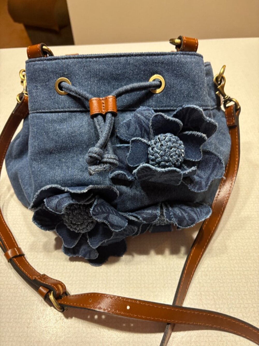 NWOT Patricia Nash Floral Applique Oriana in Denim (Satchel & Crossbody)